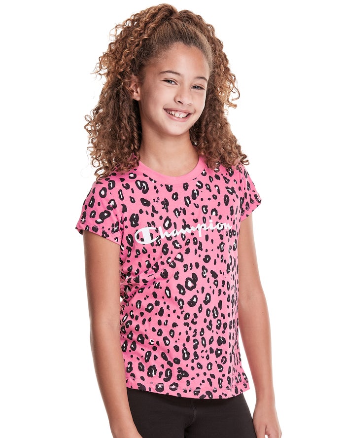 Champion Classic Graphic Leopard Print Pink/Black T-Shirt Girls - South Africa WDYXKM164